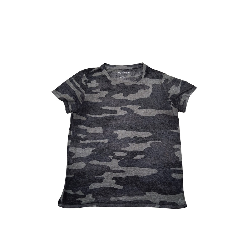 Lucky Brand Womens Grey Camo Short Sleeve Crew Neck T-Shirt Size M Camouflage
